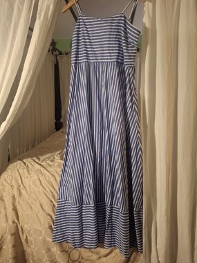 Japna Blue and White Striped Spaghetti Strap Maxi Dress